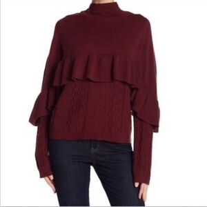 Project Naadam Womens Size Small Red Mock Neck Long Sleeve Ruffle Sweater New